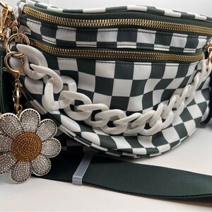 The New It Bag! Stylish Green Checkered Women's Bum Bag with heart charm!